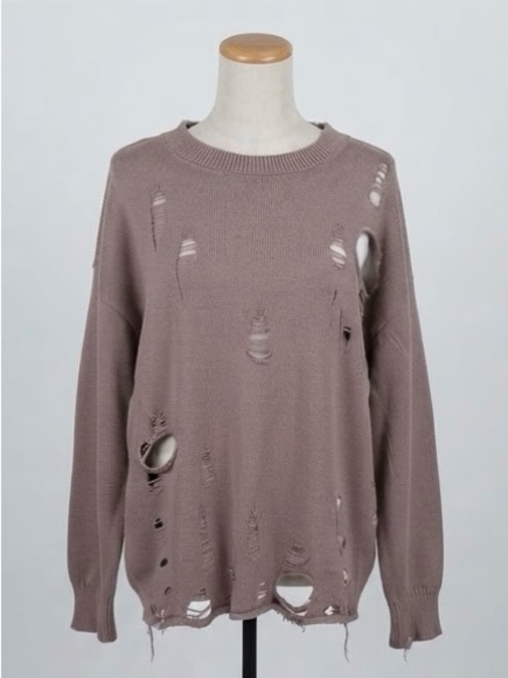 ZARA Distressed Oversized Knit Sweater Ripped Grunge Taupe Size M